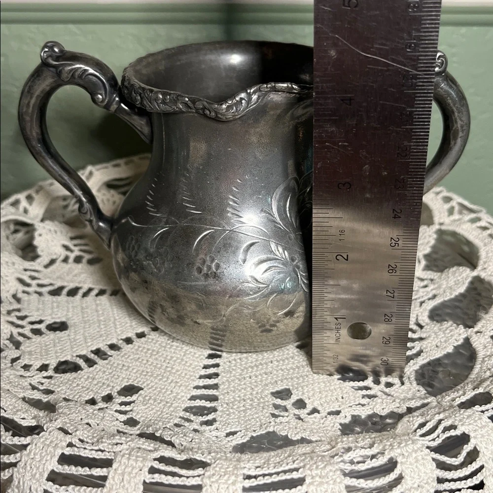 Vintage Silverplate Creamer with Floral Engraving Ornate Handles Antique